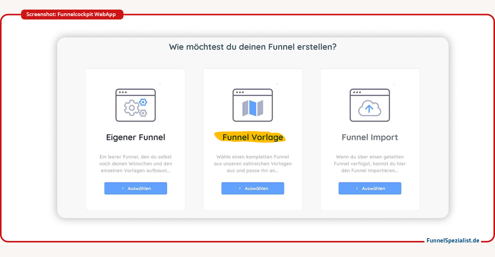 Funnel Vorlagen in Funnelcockpit Backend