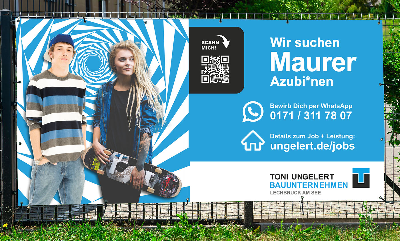 Großplakat für Bauzaun Stellenanzeige HR-Marketing Azubis Bauunternehmen