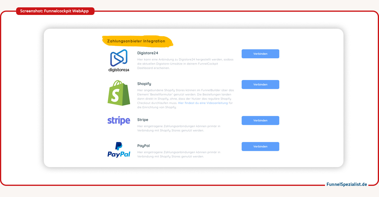 Zahlungsanbieter für Funnelcockpit-Online-Shop integrieren