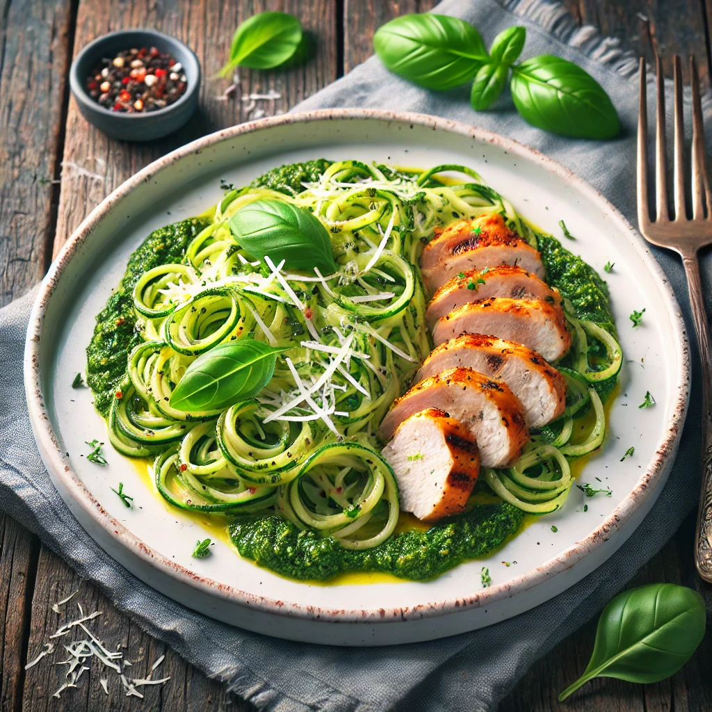 Zoodles mit Pesto und Hühnchen - LowCarb