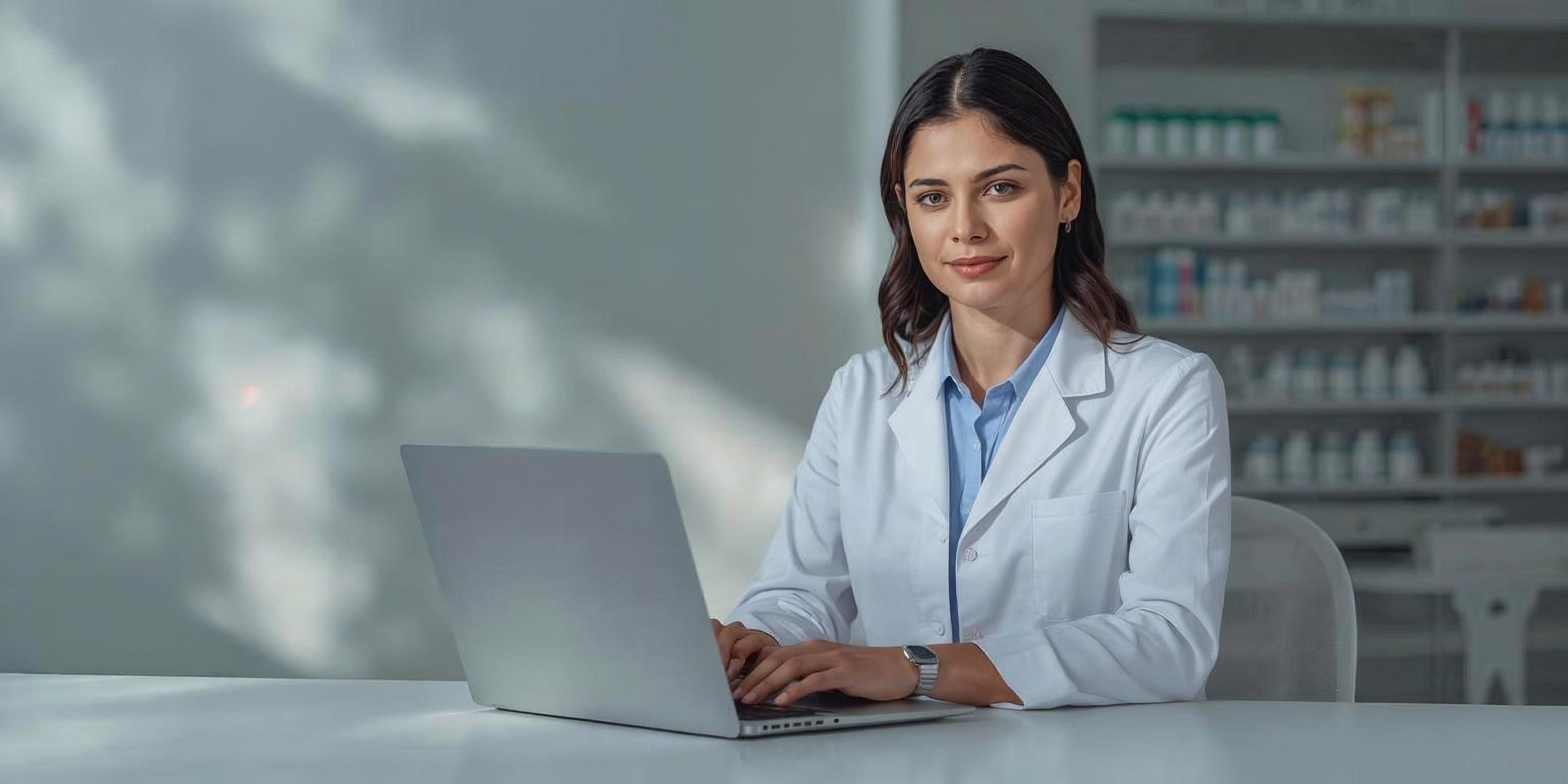 Apothekerin am Laptop