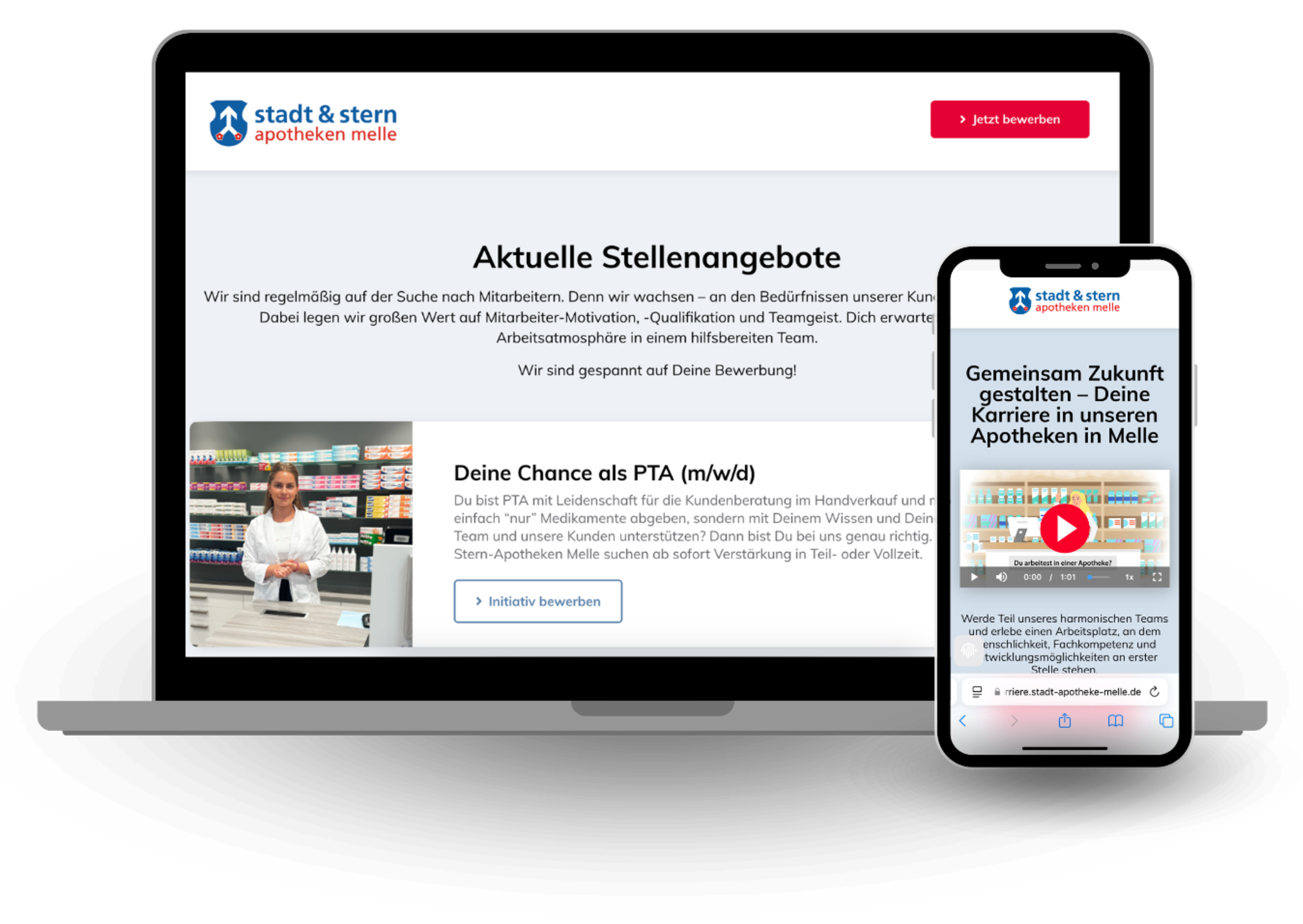 Vorschau der Karriereseite der Melle Apotheken auf Desktop und Handy