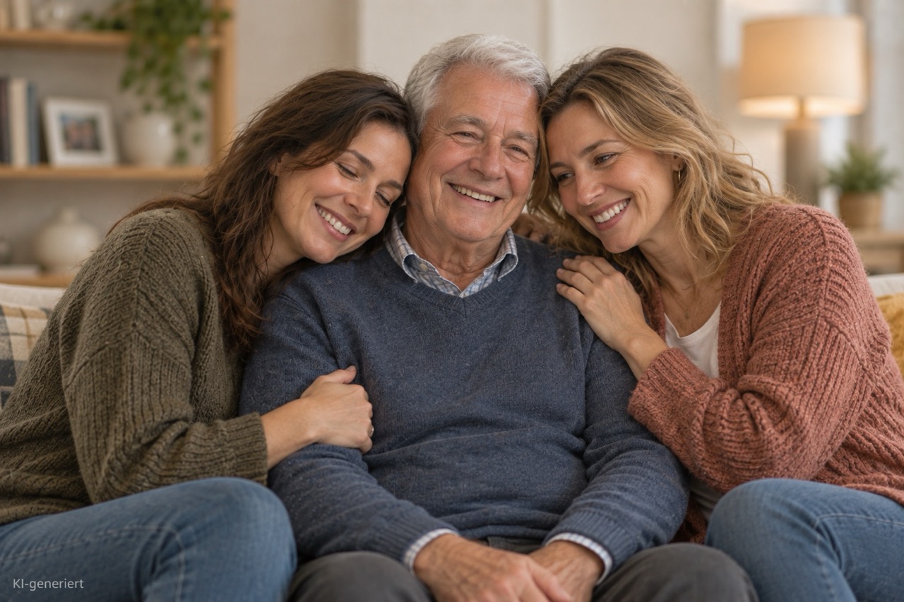 Mutter, Sohn und Tochter umarmen sich