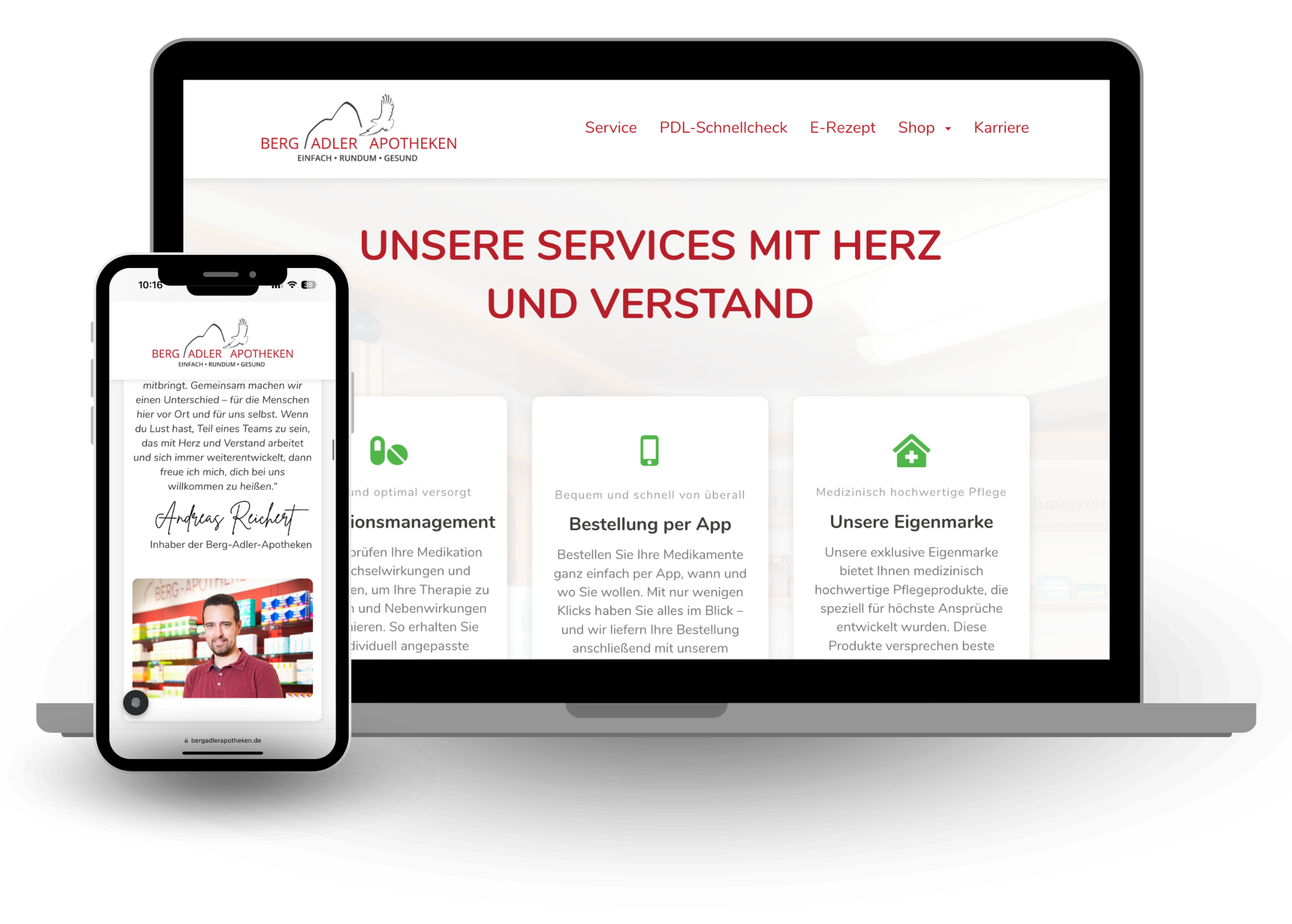 Vorschau der Berg-Adler-Apotheken Website auf Desktop und Handy