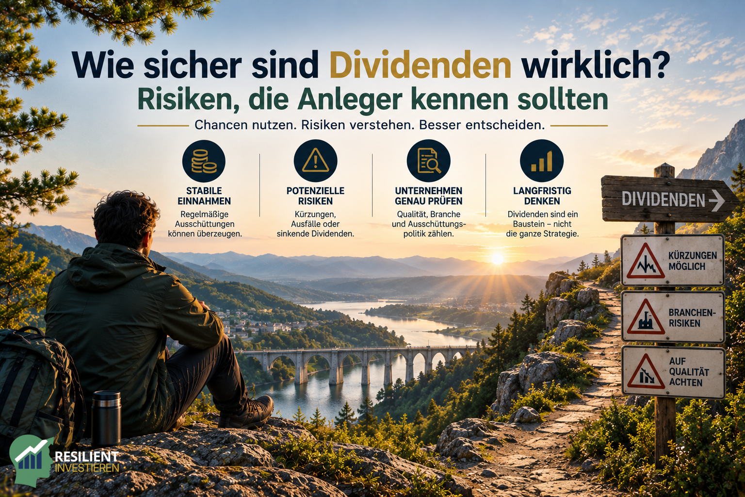 Wie sicher sind Dividenden? Ein Anleger betrachtet Chancen und Risiken von Dividendenaktien wie mögliche Kürzungen und Ausfälle sowie die Bedeutung von Unternehmensqualität und langfristiger Strategie.