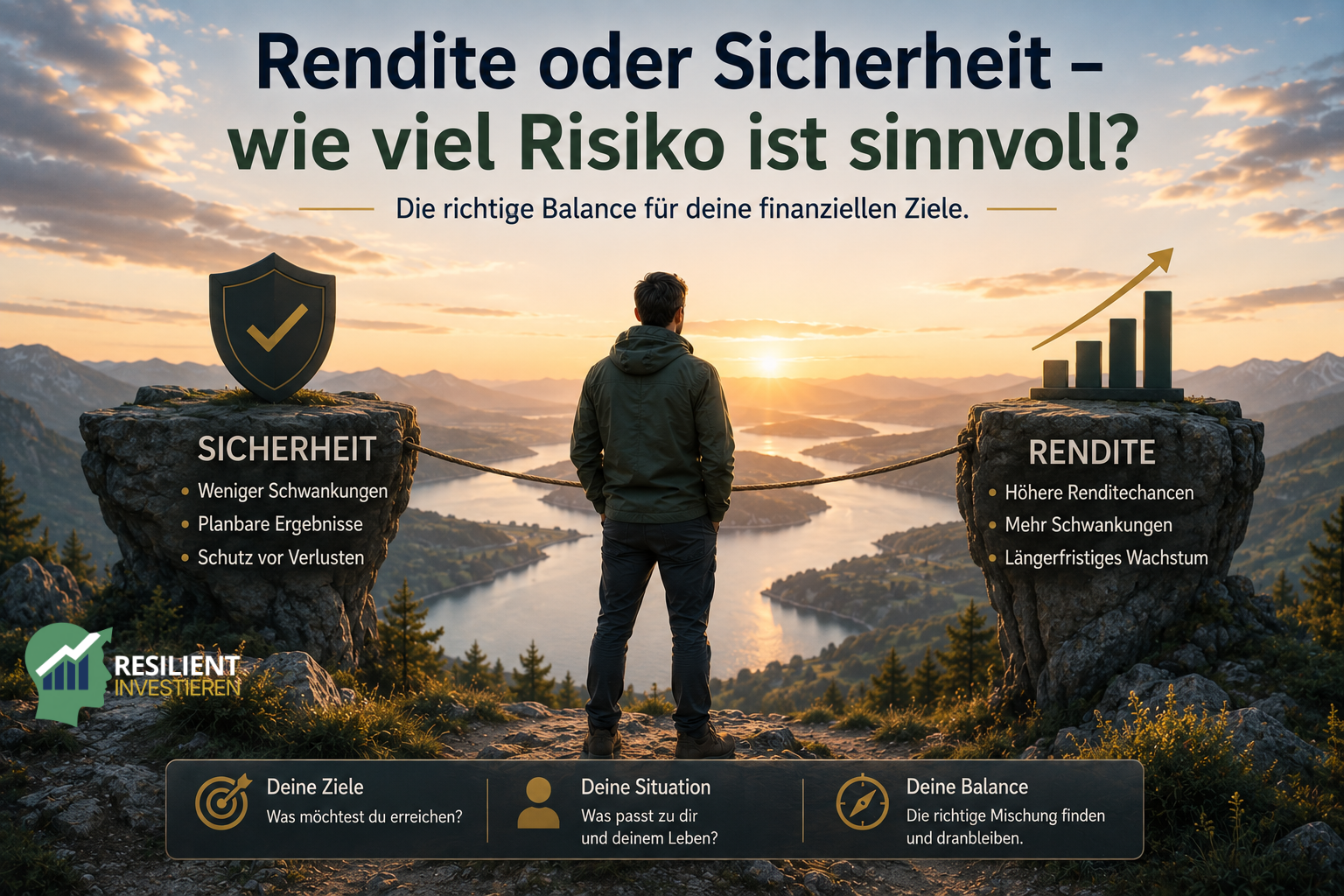 Rendite oder Sicherheit – ein Anleger sucht die passende Balance zwischen Sicherheit, Schwankungen und langfristigen Renditechancen für seine persönlichen Anlageziele.
