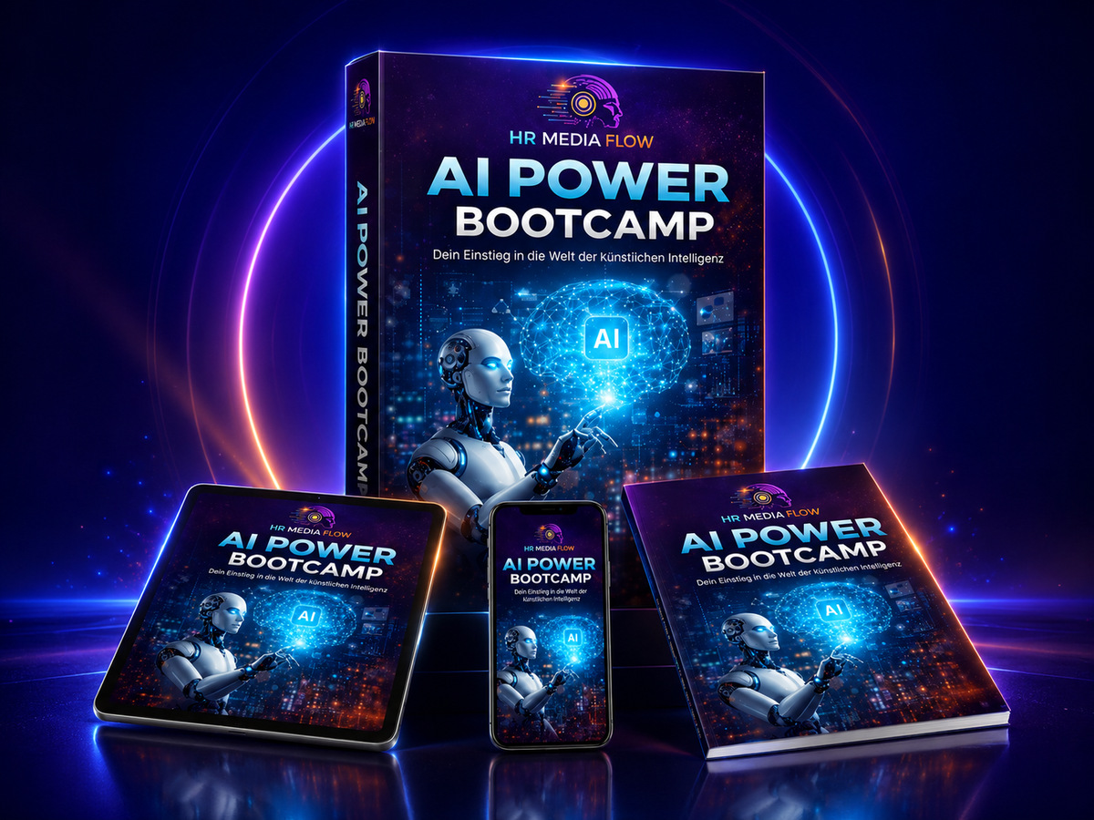 AI POWER BOOTCAMP – spacy Produktset mit Neonlicht und Spiegelung