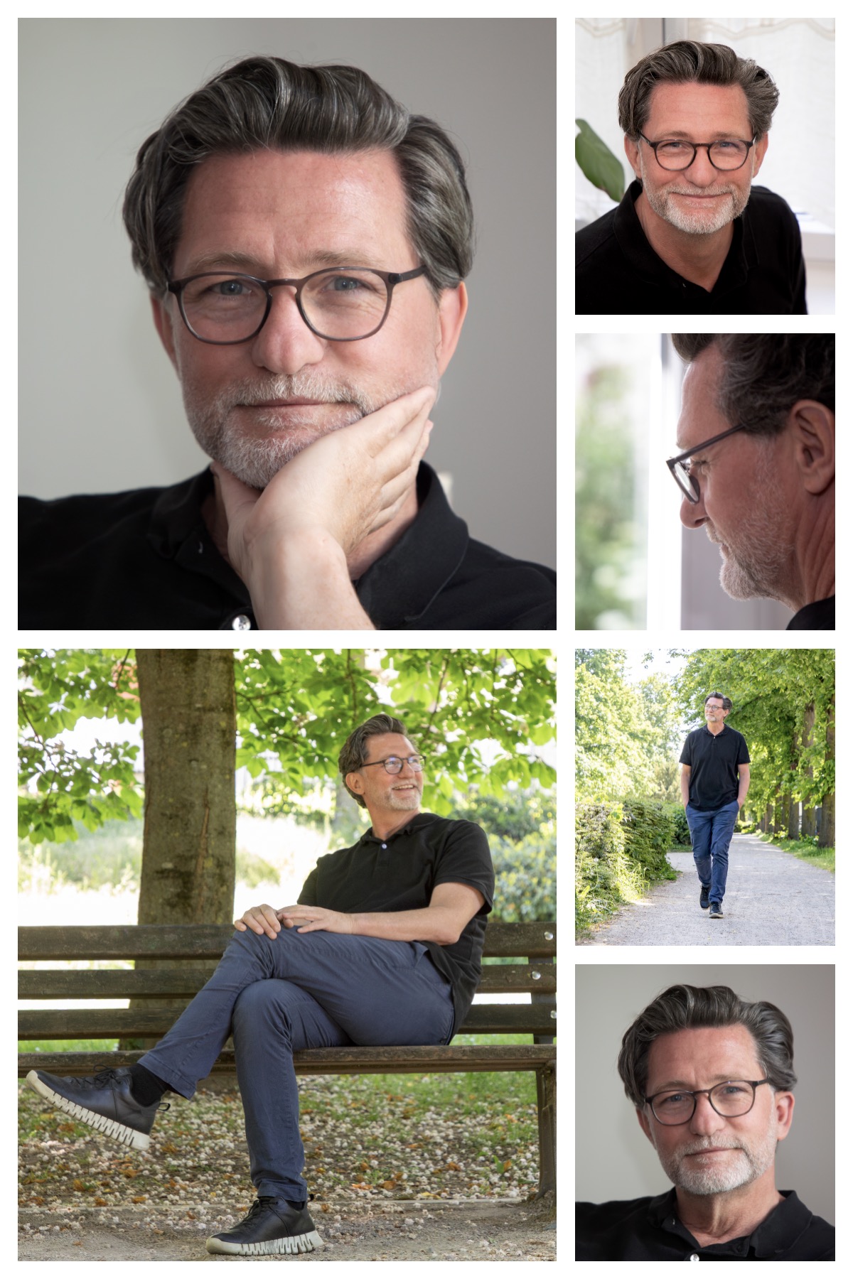 Porträt-Collage einer Unternehmerin mit einem freundlichen Lächeln, gekleidet in einem eleganten weißen Blazer, genießt eine entspannte Kaffeepause in einem grünen Strickpullover und zeigt ein selbstbewusstes Lächeln in die Kamera.