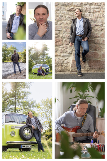 Collage einer lebensfrohen Geschäftsfrau in verschiedenen Posen: strahlendes Lächeln im Sitzen, kraftvolles Stehen und inspirierter Blick in die Ferne, gekleidet in Business-Outfits, die ihre dynamische Persönlichkeit und Professionalität unterstreichen.