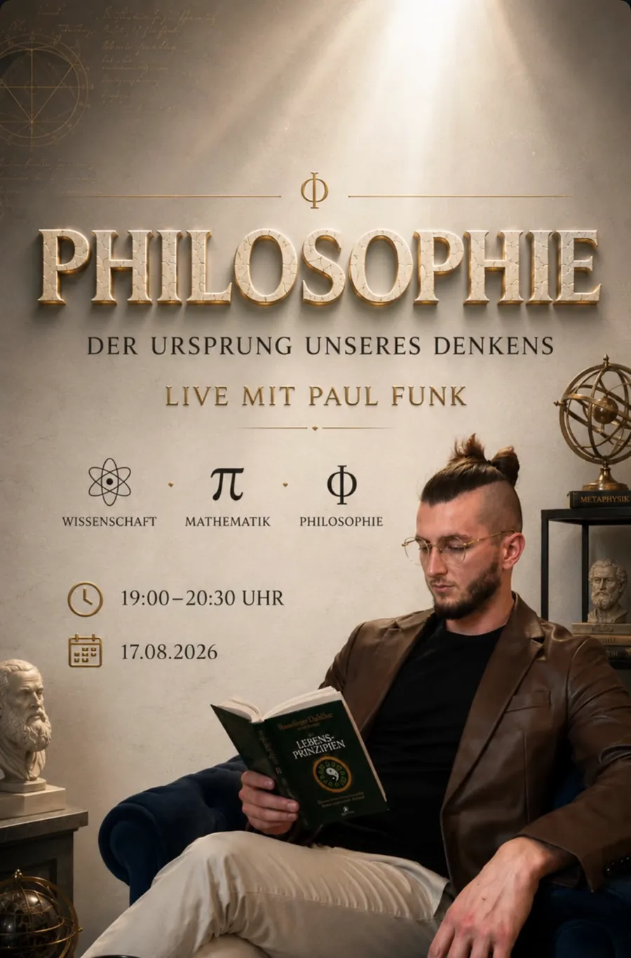 Seminar-Plakat: Philosophie – Der Ursprung unseres Denkens, live mit Paul Funk