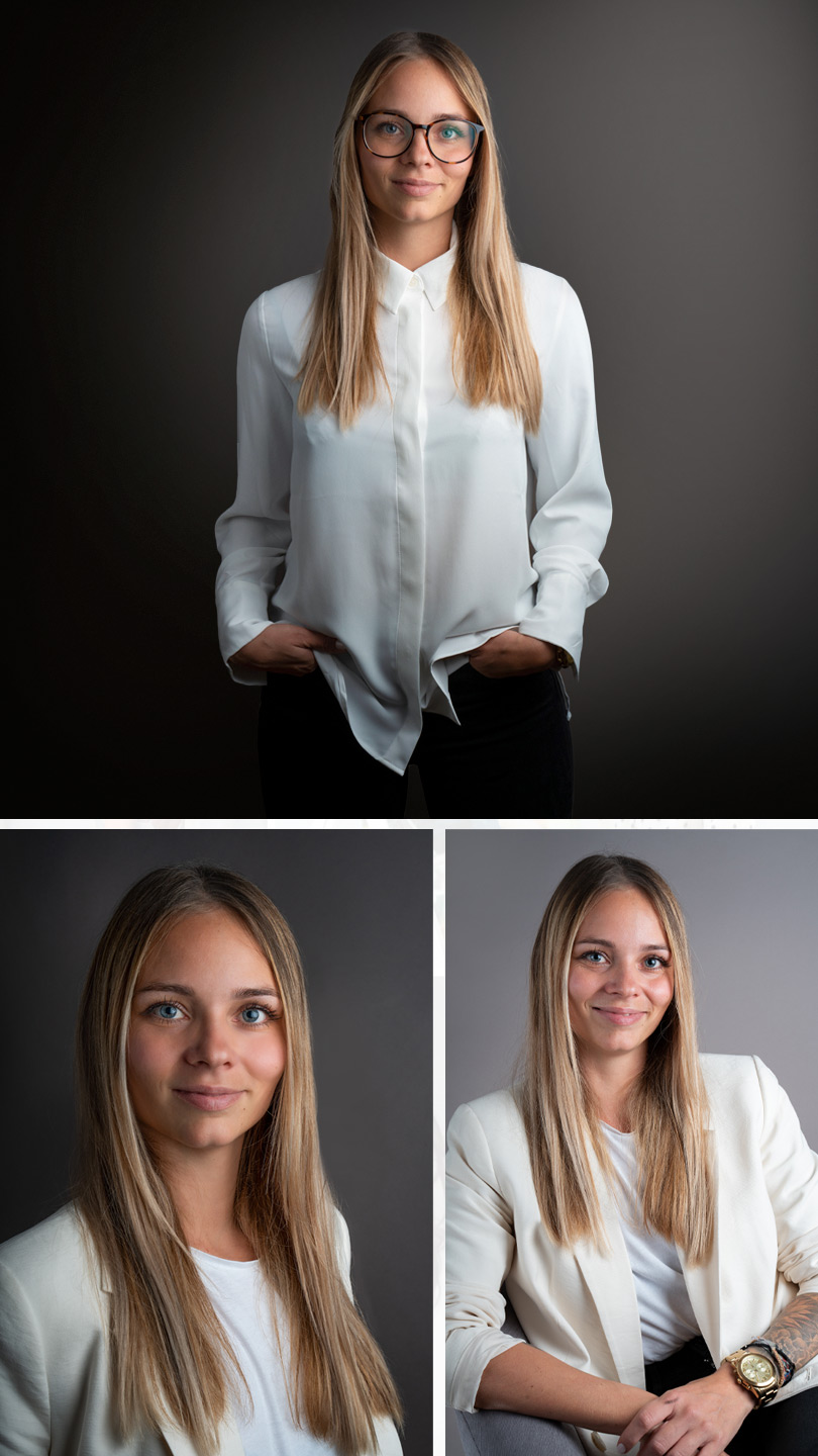 Porträt-Collage einer Unternehmerin mit einem freundlichen Lächeln, gekleidet in einem eleganten weißen Blazer, genießt eine entspannte Kaffeepause in einem grünen Strickpullover und zeigt ein selbstbewusstes Lächeln in die Kamera.