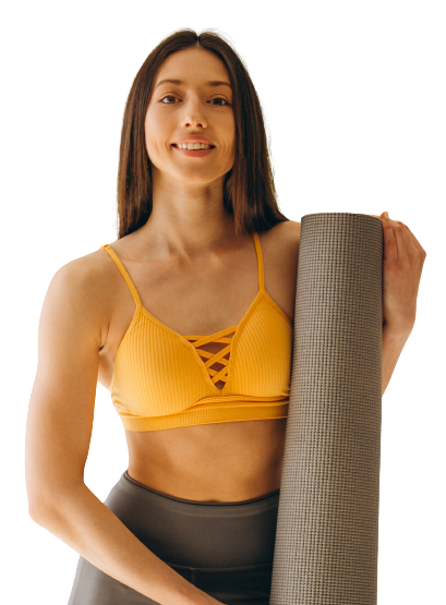 Frau mit Yogamatte