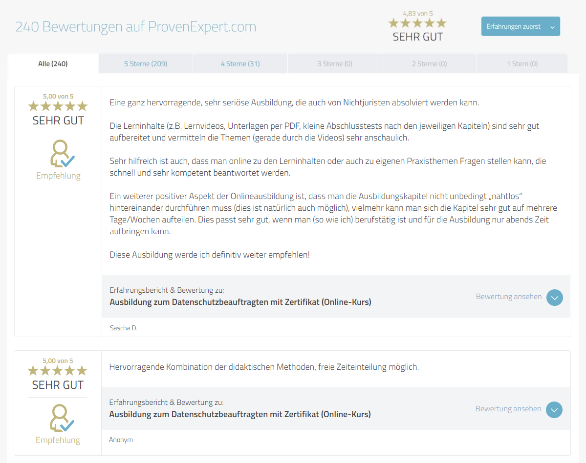 Kundenbewertung auf der Plattform ProvenExpert ansehen.