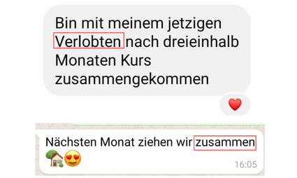 Rückmeldung über Verlobung und Zusammenziehen