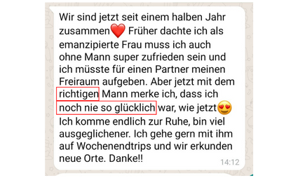 Rückmeldung über eine glückliche Partnerschaft