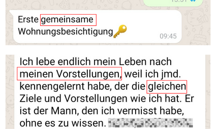Rückmeldung über eine gemeinsame Wohnung und einen neuen Partner