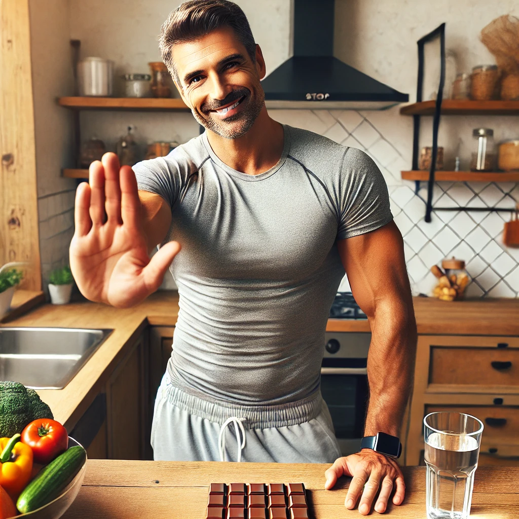 DALL·E 2025-02-04 20.31.42 - A fit and healthy middle-aged man (around 50 years old) with a confident smile, standing in a modern kitchen. He is wearing a casual sports outfit and.webp