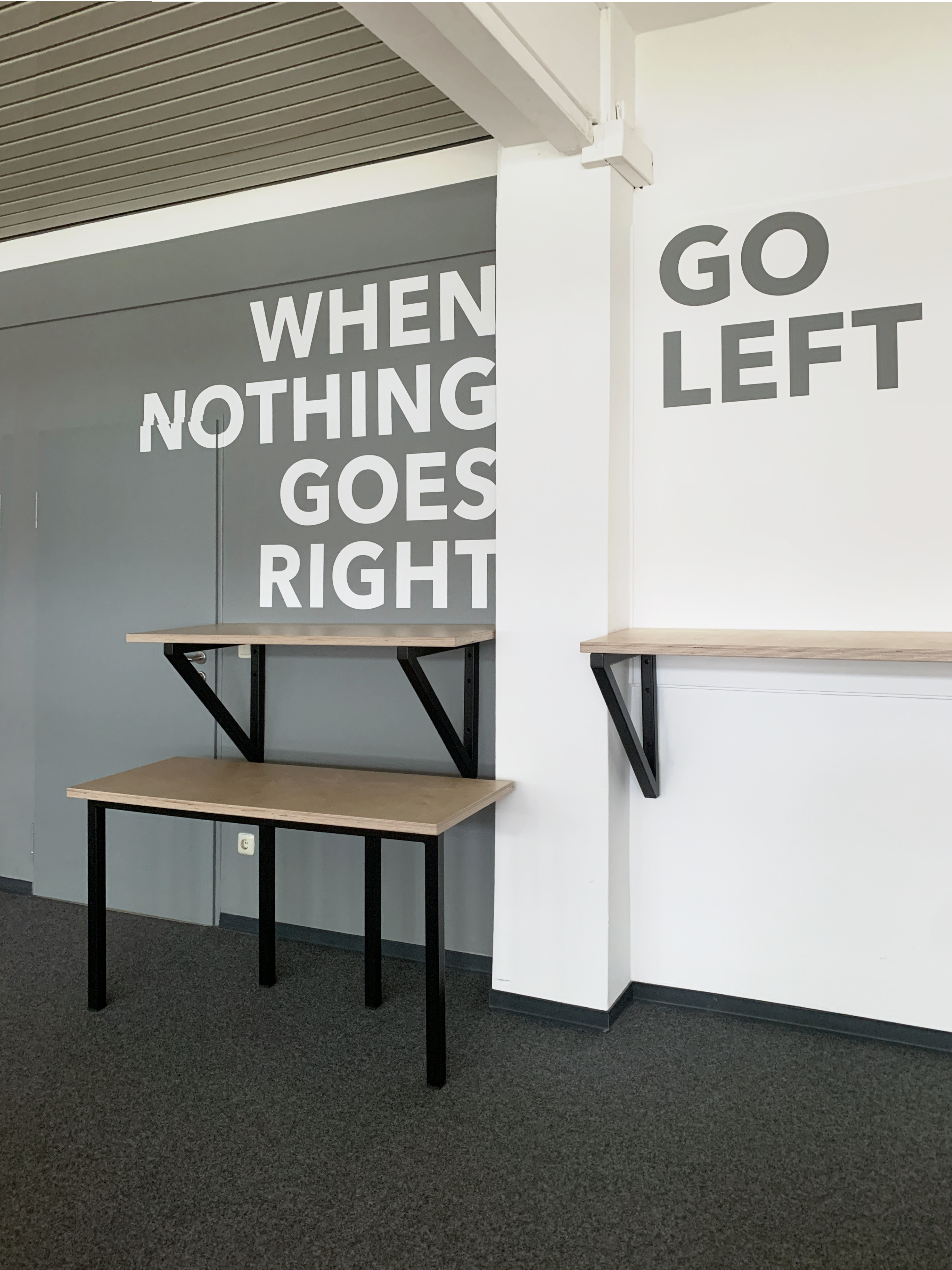 Wandgestaltung Grafik "When nothing goes right, go left" Medienhaus Mainz, Projekt Innenarchitektur Lehre Mainz