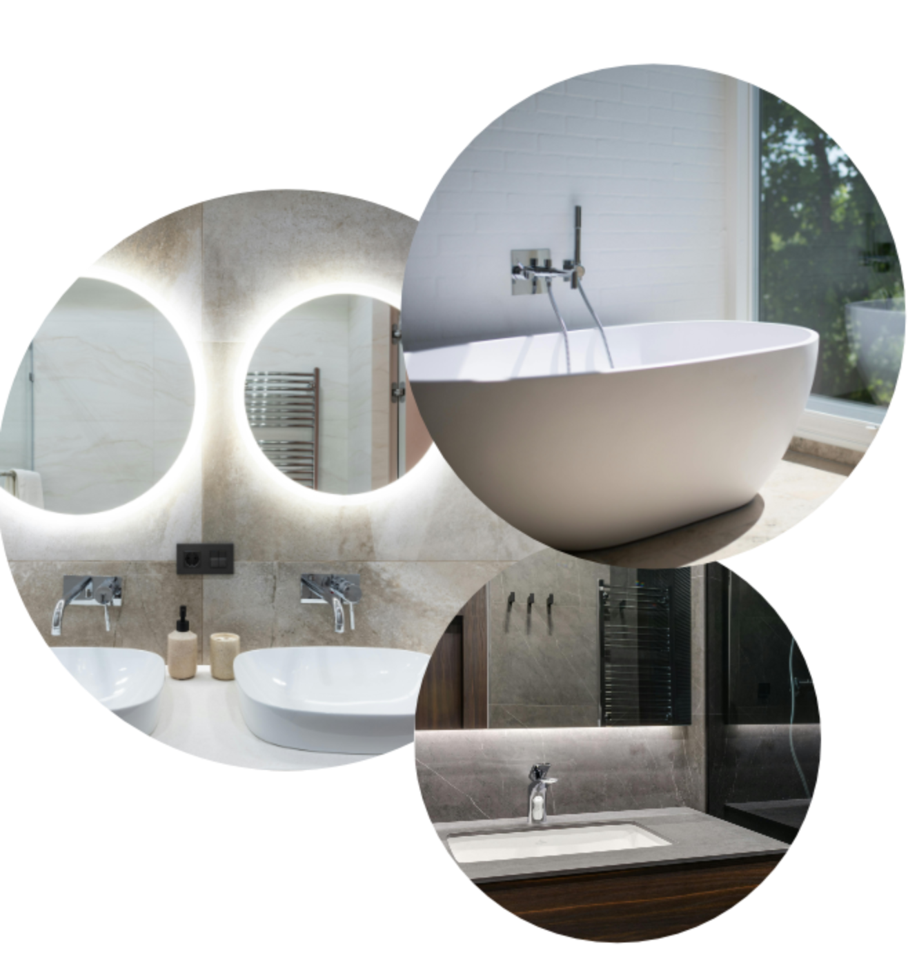 Beispiele für Innenarchitektur im Badezimmer: Badewanne, Waschtisch,  Armaturen