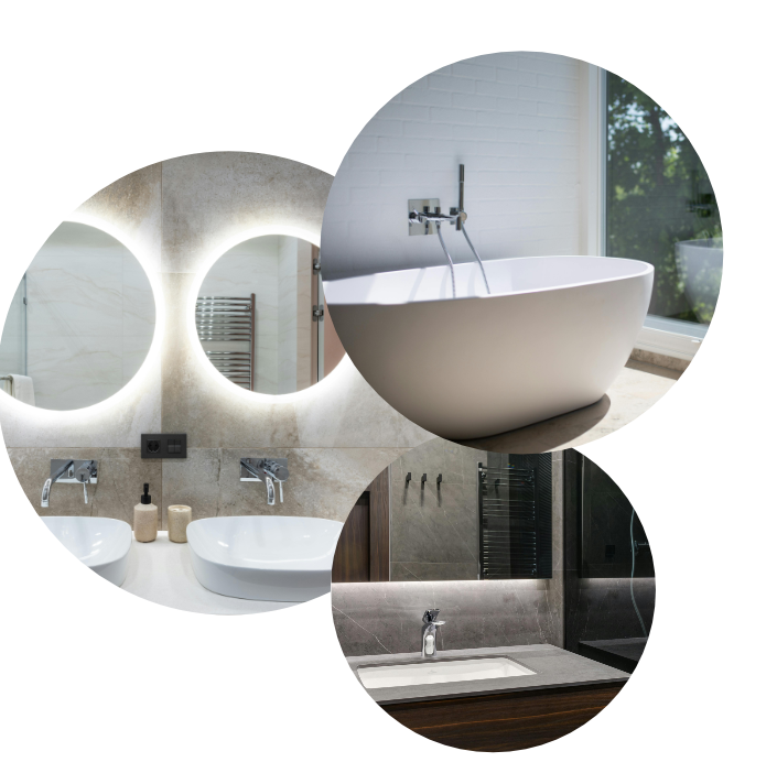 Beispiele für Innenarchitektur im Badezimmer: Badewanne, Waschtisch,  Armaturen