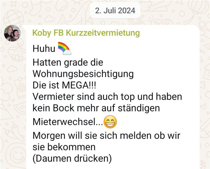 WhatsApp von Koby: Wohnungsbesichtigung war mega, Vermieter haben keine Lust mehr auf ständigen Mieterwechsel