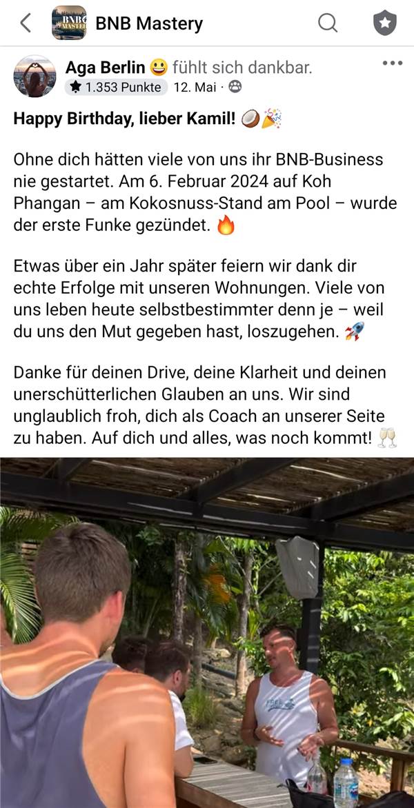 Facebook-Beitrag von Aga in der Mastery-Gruppe