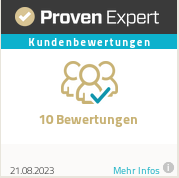 Bewertungssiegel von Proven Expert mit Aufschrift: 10 Kundenbewertungen