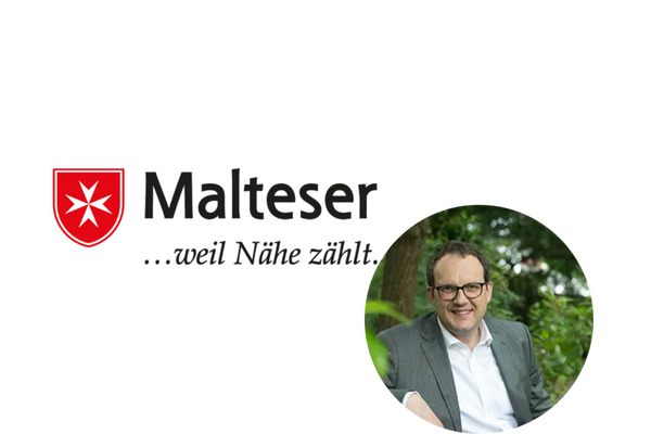 Das Logo von dem Malteser Hilfsdienst und der Diözesangeschäftsführer der Malteser