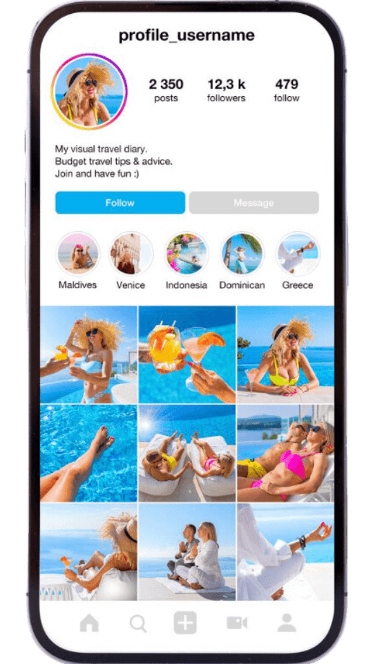 Die Instagram-App mit einem Bild einer Frau im Schwimmbad.