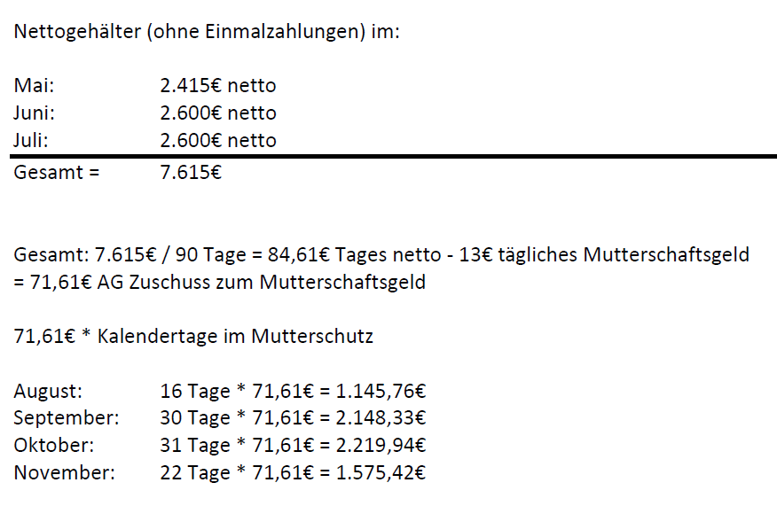 Beispielberechnung Mutterschutz