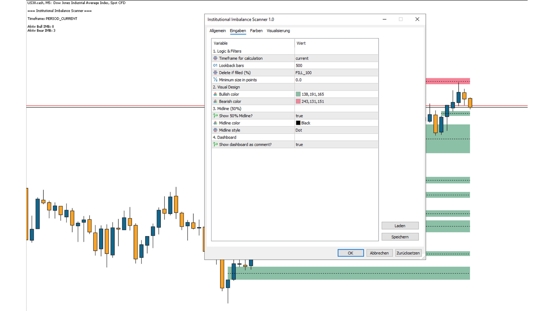 Institutional Imbalance Scanner Einstellungen