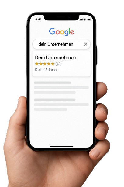 HAnd hält Smartphone mit Google Unternehmen