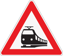 Aktuelles Zeichen für den Bahnübergang. Ob beschrankt oder unbeschrankt lässt es nicht erkennen.