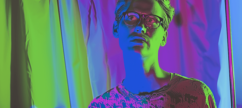 Man with glasses and false color