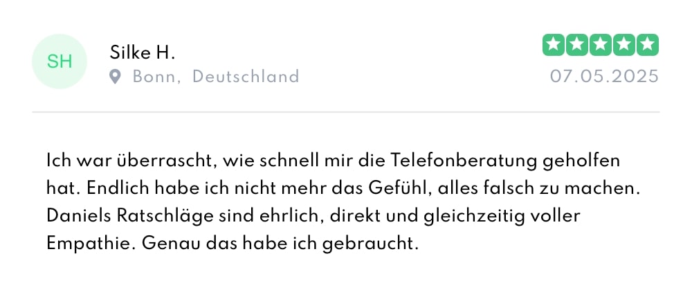 Positive Bewertung von Silke. für die Telefonberatung mit Daniel