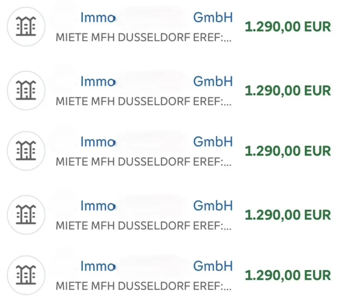 Mieteingänge Mehrfamilienhaus Düsseldorf