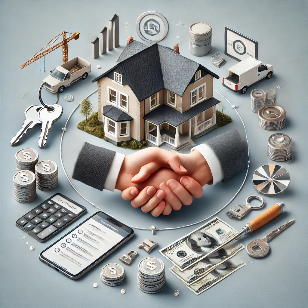 DALL·E 2024-12-19 20.37.40 - A realistic and professional image showcasing an all-in-one real estate investment service. The image includes visual representations of various servi.webp