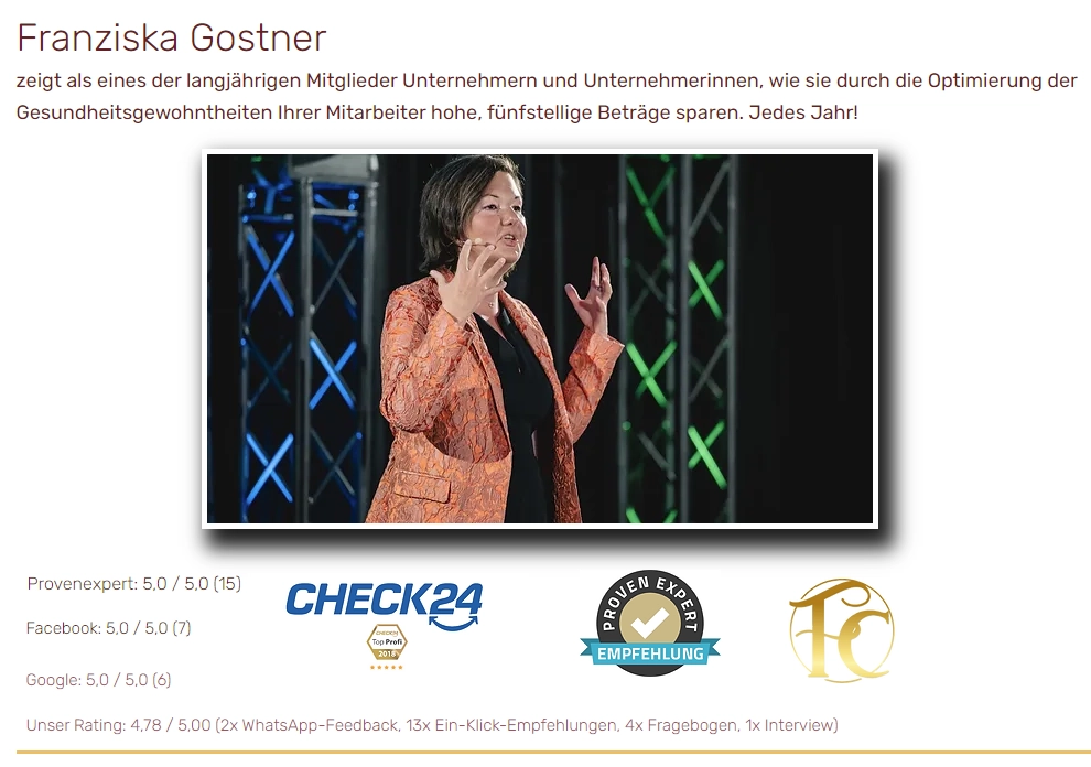 Foto des Profiles von Franziska Gostner von der Webseite First Class Coach