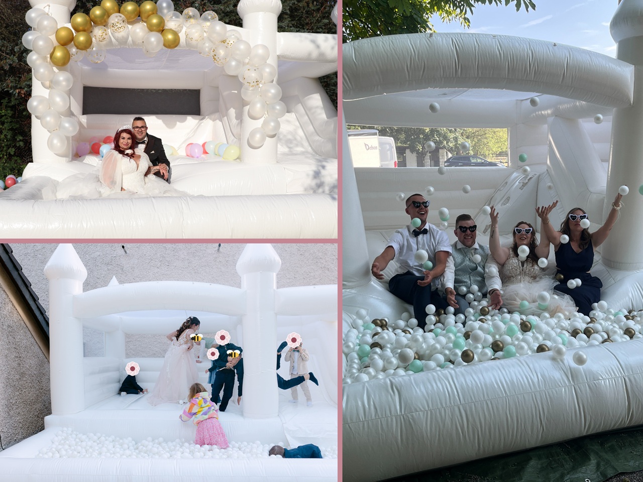 Weiße Hüpfburg White Wedding mit Rutsche und Bällebad für Hochzeit, Feier und Eventvermietung im Raum Halle Leipzig