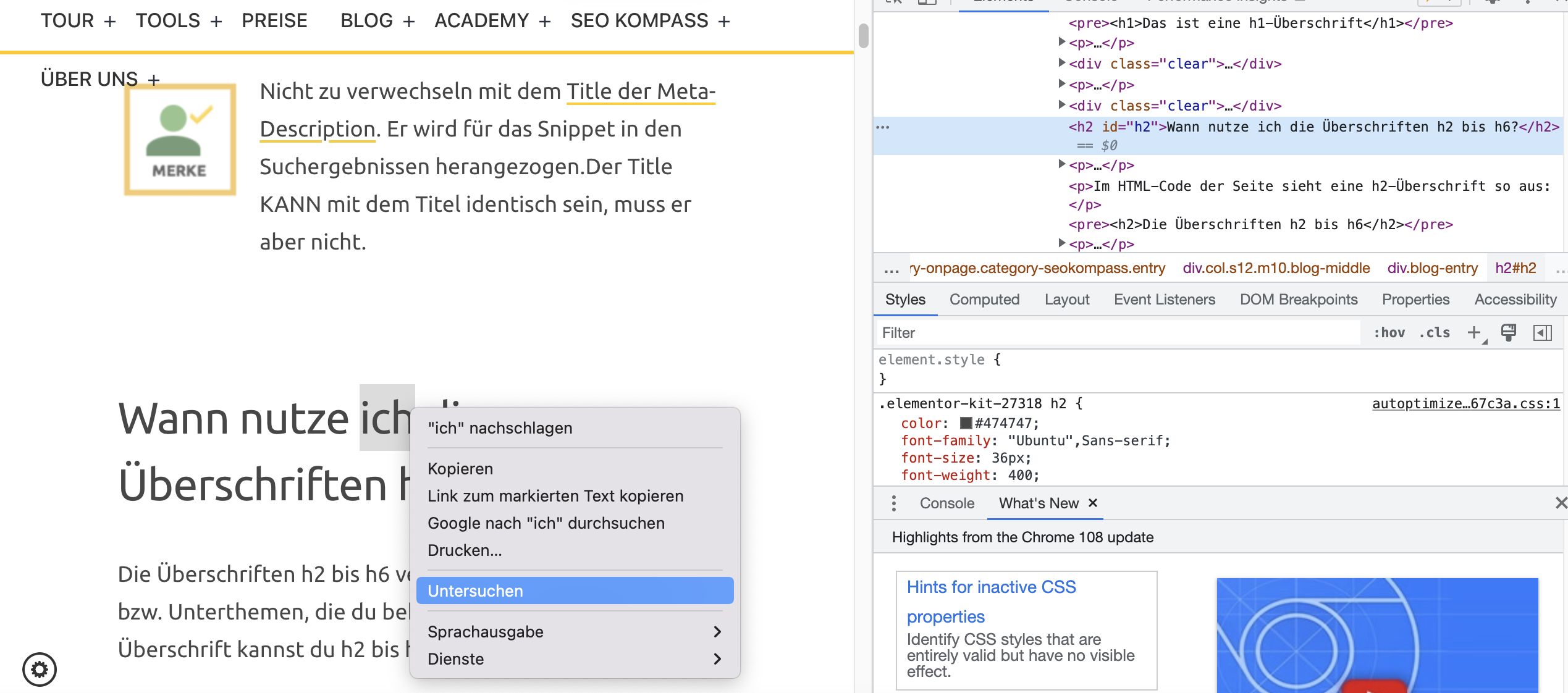 H Struktur auswerten