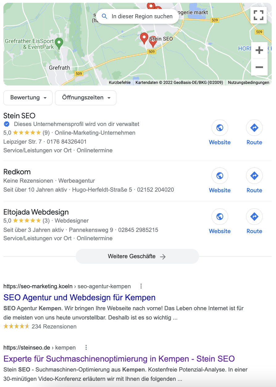 stein seo lokale suche kempen