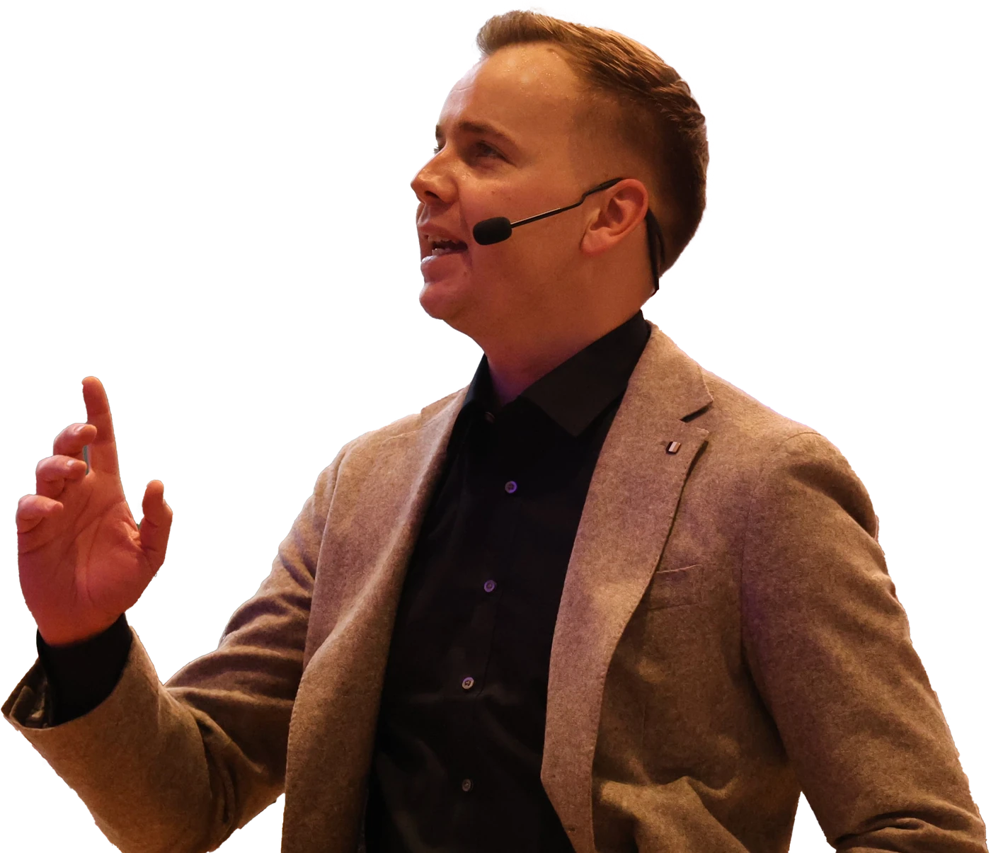 Thore Friedrichs auf der Bühne, live im Vortrag