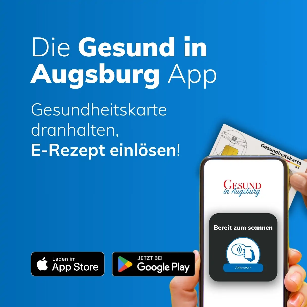 Darstellung der neuen "Gesund in Augsburg"-App - Online Einlösung von E-Rezepten, Botendienst, Rabattaktionen, Angebote und mehr.
