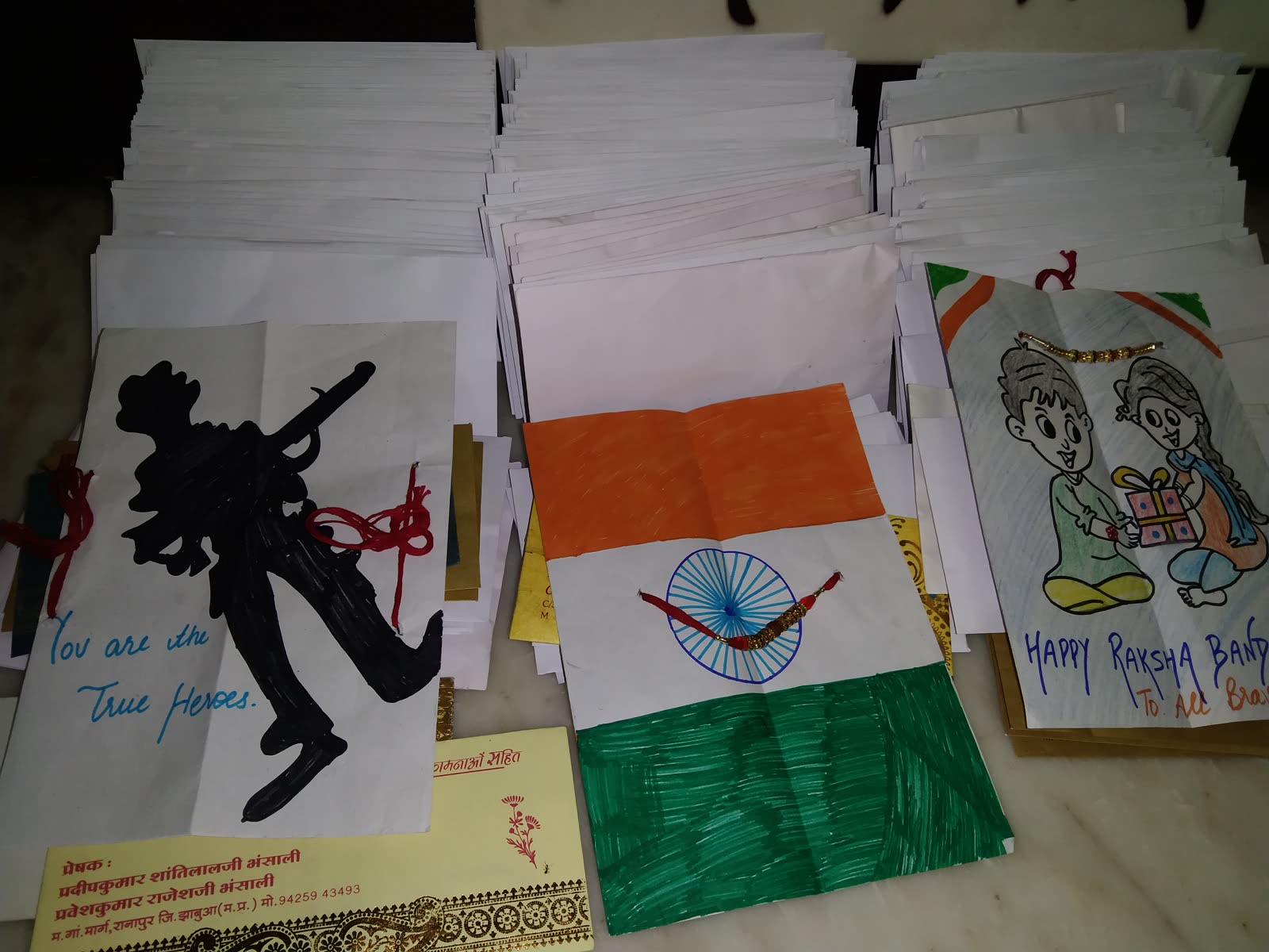 Handmade rakhi cards prepared for a UUF community celebration
