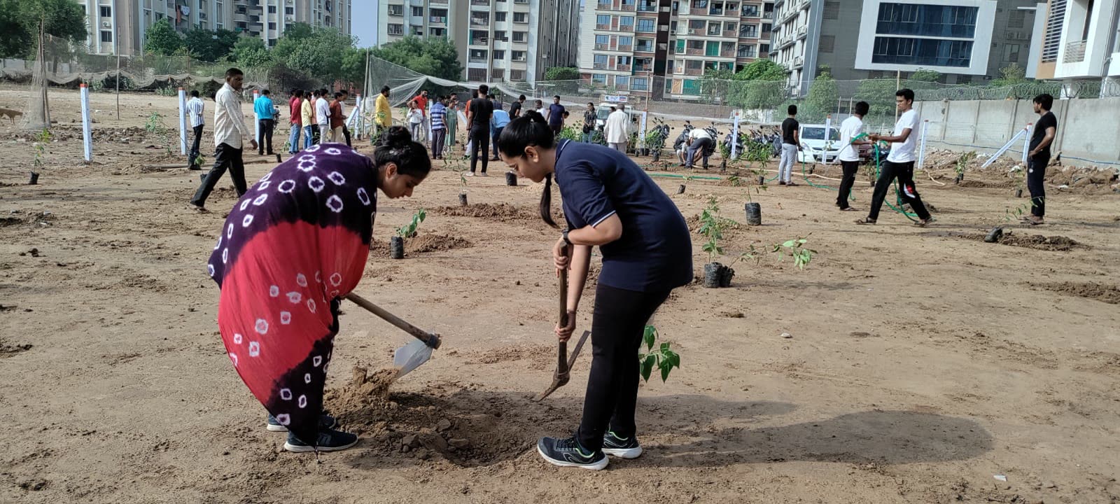 UUF volunteers planting saplings together at a community plantation event