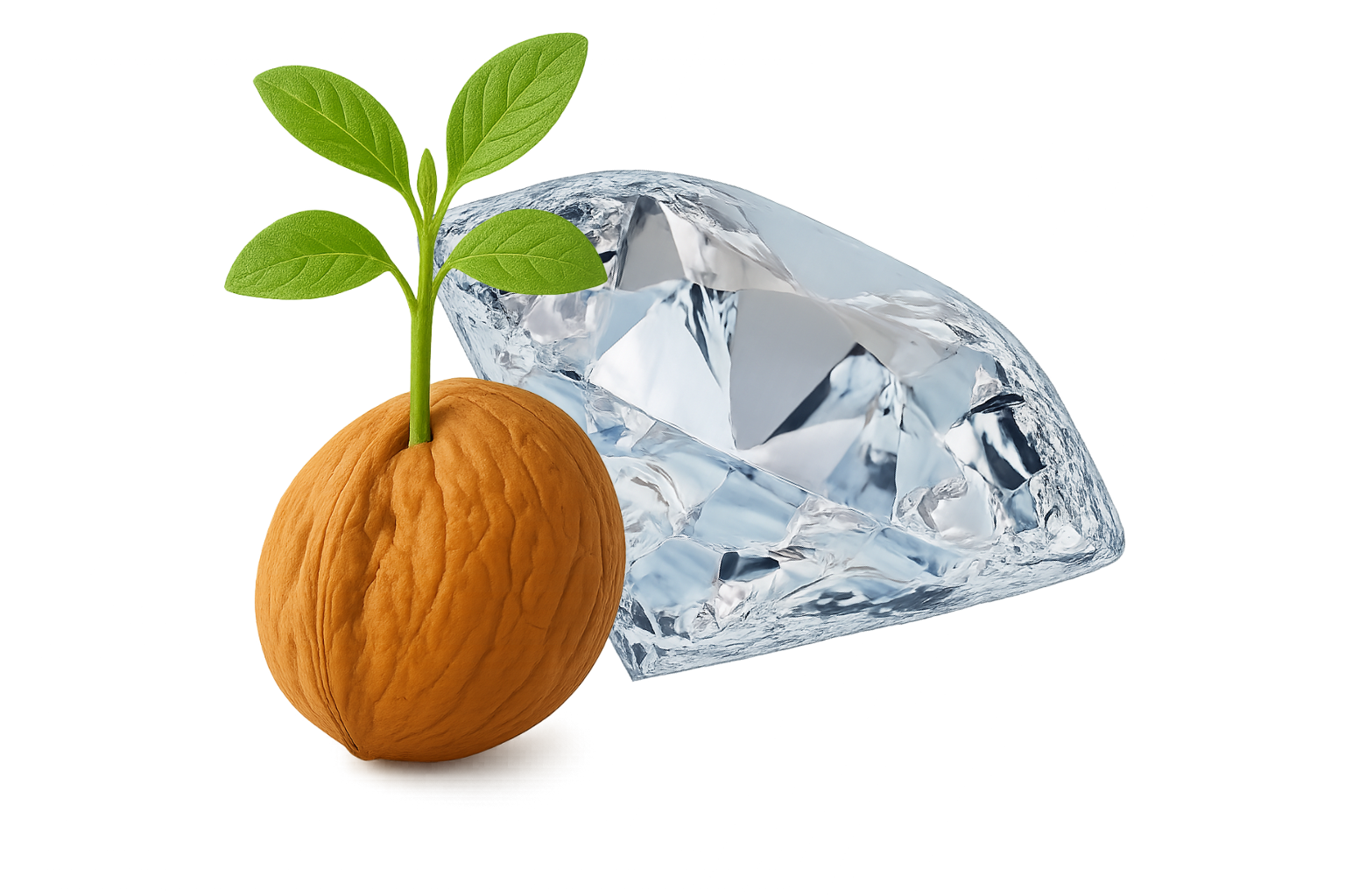 Diamant und Walnuss