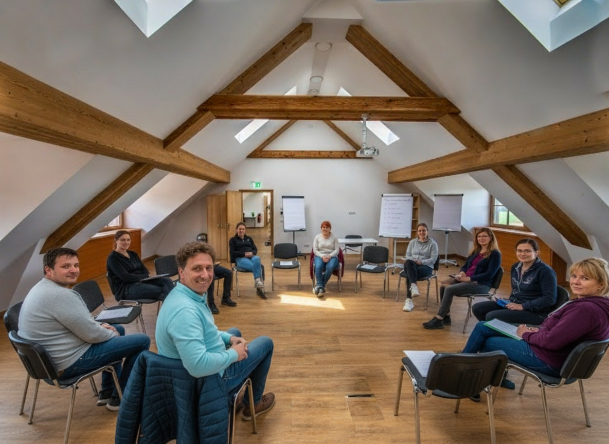 Es zeigt einen gemütlicher Raum mit Stuhlrunde während einer Coaching Runde