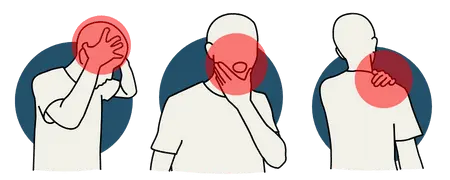 Schmerzmännchen mit Kopf- Kiefer- und Schulterschmerzen.