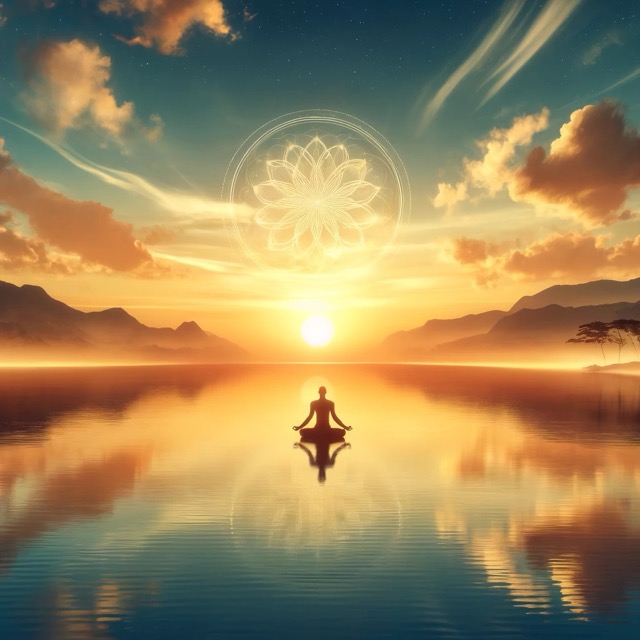 Vitaminds - Ein ruhiger Sonnenaufgang über einem stillen See, der den Beginn einer neuen Reise und das Erwachen der inneren Transformation symbolisiert.