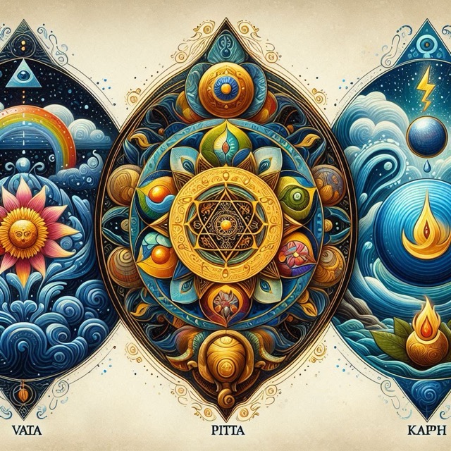 Vitaminds - Symbolische Darstellungen der drei Doshas (Vata, Pitta, Kapha)